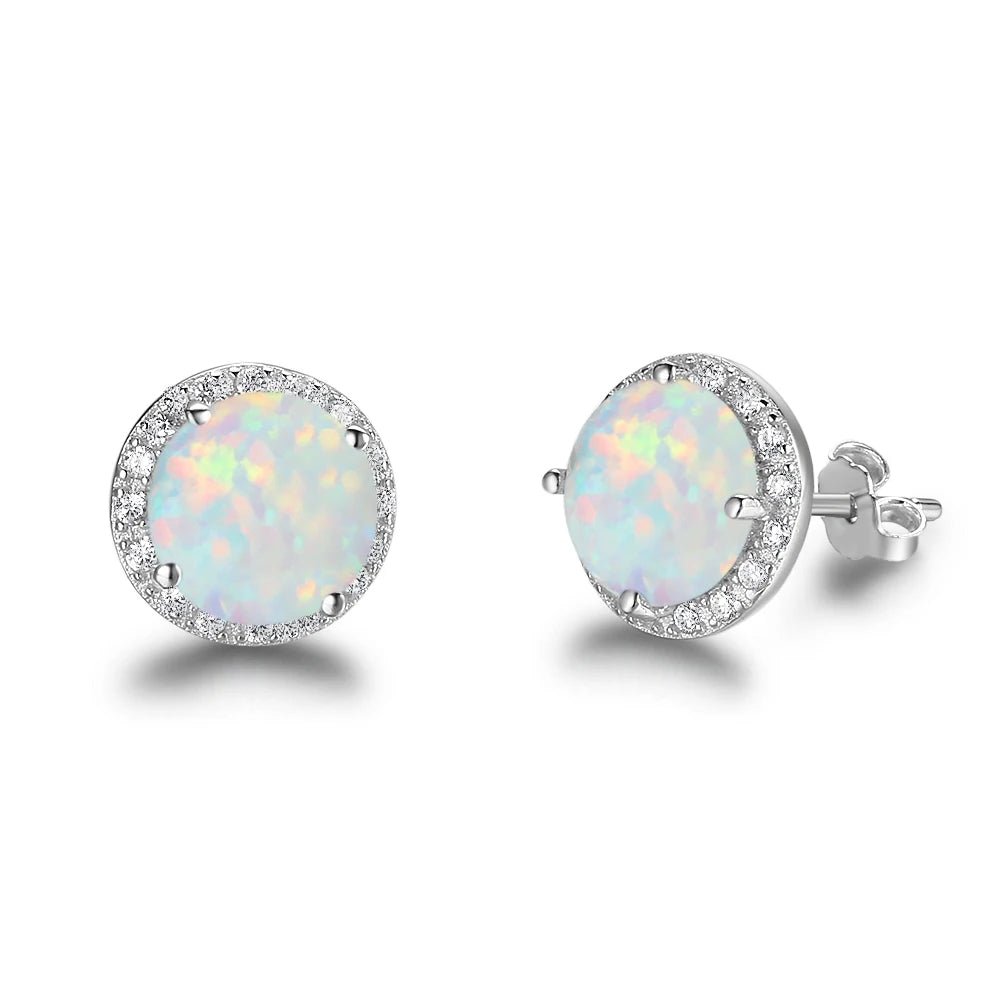 10mm Blue Opal Stone 925 Sterling Silver Stud Earrings Ocean Style Fashion Earrings for Women Gift for Her (Jewelora EA102018) - Gemtopia