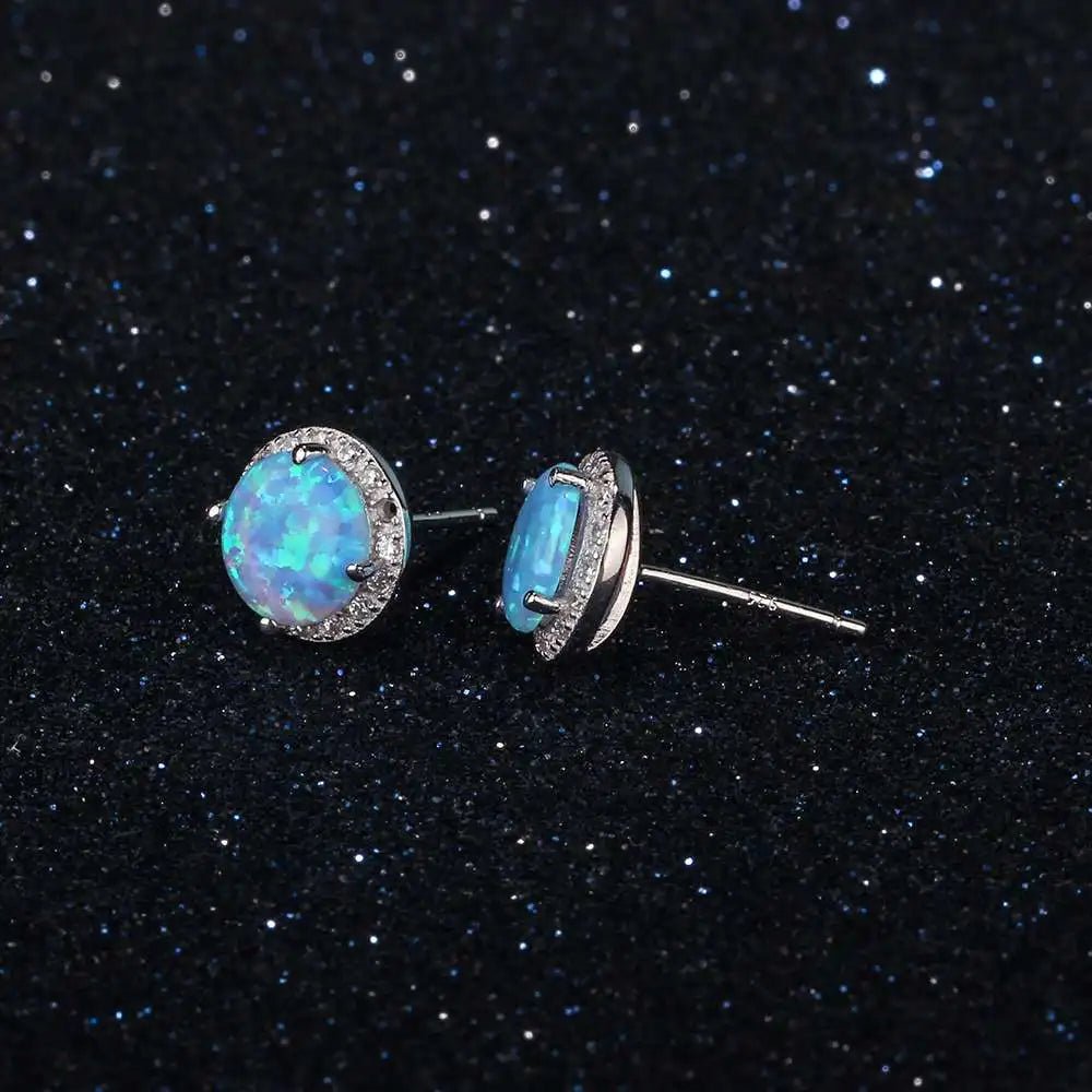 10mm Blue Opal Stone 925 Sterling Silver Stud Earrings Ocean Style Fashion Earrings for Women Gift for Her (Jewelora EA102018) - Gemtopia