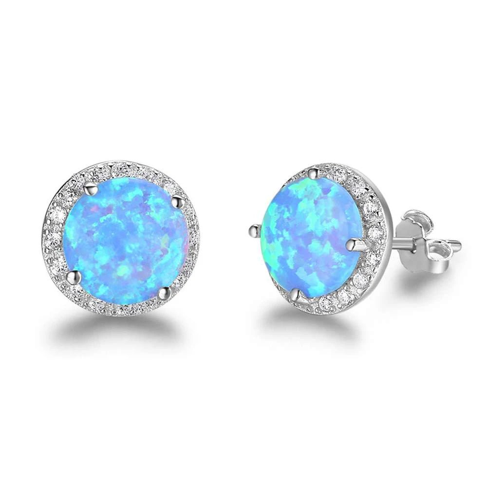 10mm Blue Opal Stone 925 Sterling Silver Stud Earrings Ocean Style Fashion Earrings for Women Gift for Her (Jewelora EA102018) - Gemtopia