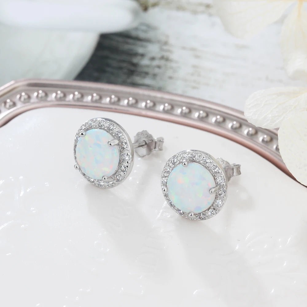 10mm Blue Opal Stone 925 Sterling Silver Stud Earrings Ocean Style Fashion Earrings for Women Gift for Her (Jewelora EA102018) - Gemtopia