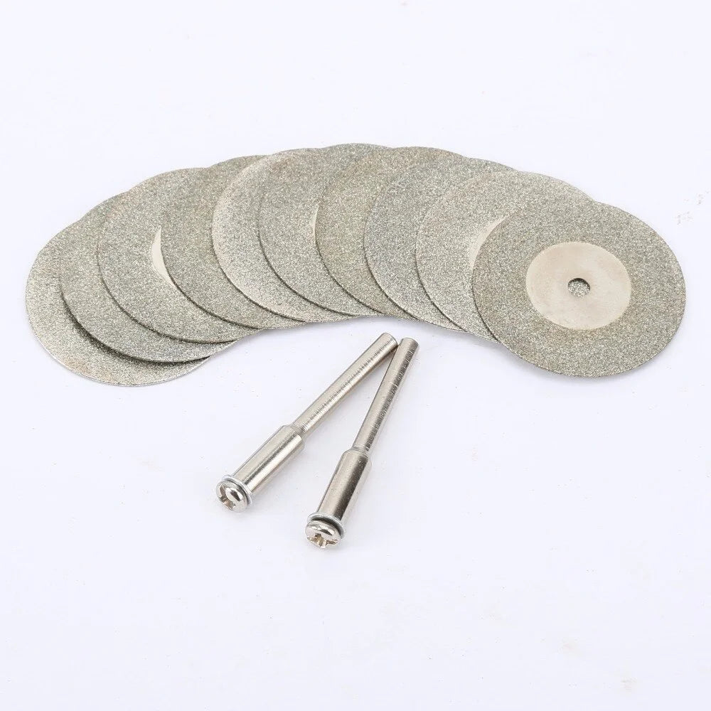 10pcs 30mm Diamond Cutting Discs Cut Off Mini Saw Blade with 2pcs Connecting 3mm Shank for Dremel Drill Fit Rotary Tool - Gemtopia