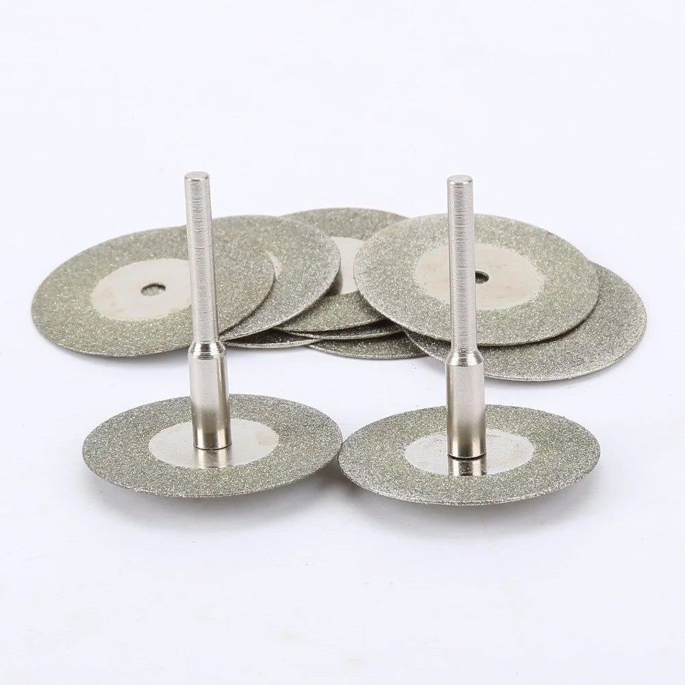 10pcs 30mm Diamond Cutting Discs Cut Off Mini Saw Blade with 2pcs Connecting 3mm Shank for Dremel Drill Fit Rotary Tool - Gemtopia