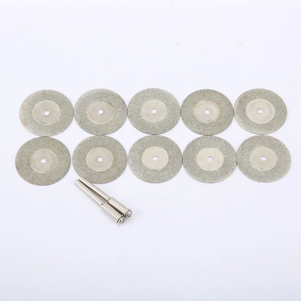 10pcs 30mm Diamond Cutting Discs Cut Off Mini Saw Blade with 2pcs Connecting 3mm Shank for Dremel Drill Fit Rotary Tool - Gemtopia