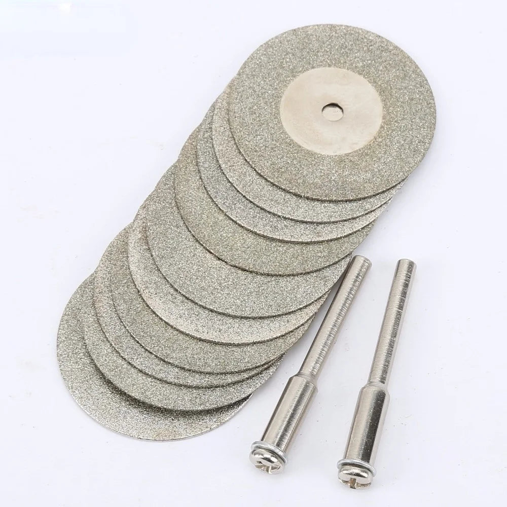 10pcs 30mm Diamond Cutting Discs Cut Off Mini Saw Blade with 2pcs Connecting 3mm Shank for Dremel Drill Fit Rotary Tool - Gemtopia