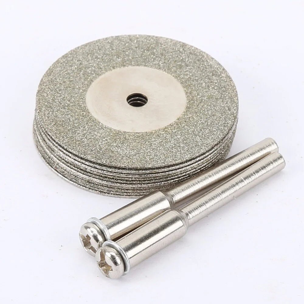 10pcs 30mm Diamond Cutting Discs Cut Off Mini Saw Blade with 2pcs Connecting 3mm Shank for Dremel Drill Fit Rotary Tool - Gemtopia