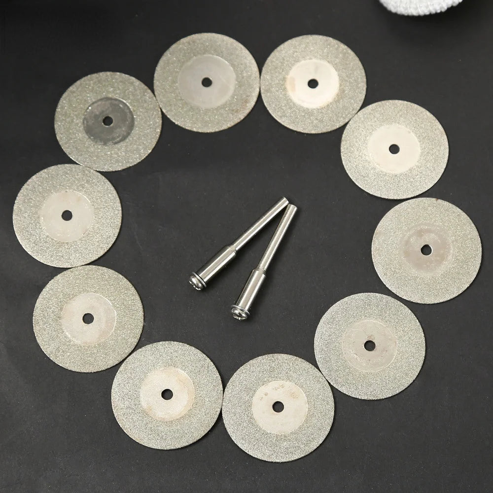 10pcs 30mm Diamond Cutting Discs Cut Off Mini Saw Blade with 2pcs Connecting 3mm Shank for Dremel Drill Fit Rotary Tool - Gemtopia