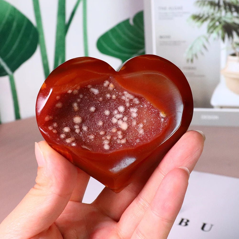 1pc Natural Carnelian Crystal Heart Big Love Red Agate Cluster Spiritual Meditation Feng Shui Druzy Home Ornament - Gemtopia