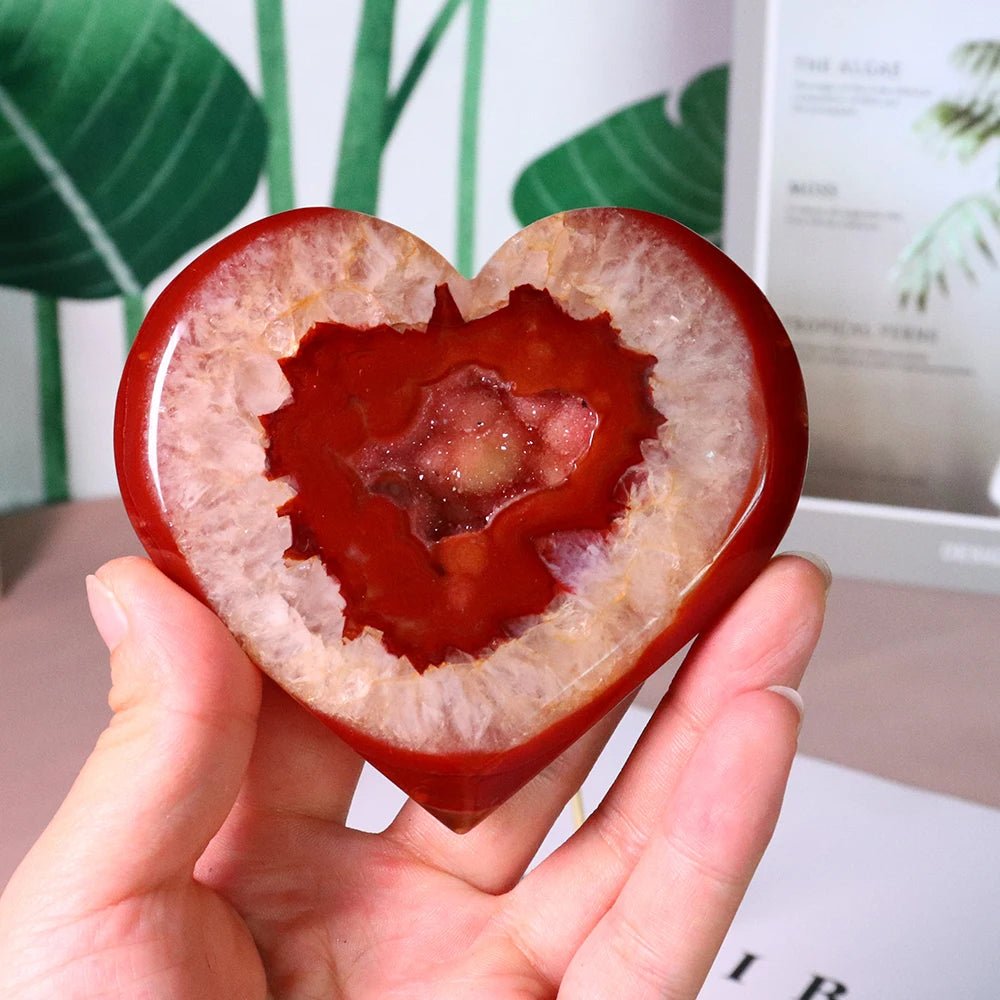 1pc Natural Carnelian Crystal Heart Big Love Red Agate Cluster Spiritual Meditation Feng Shui Druzy Home Ornament - Gemtopia