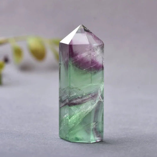 1PC Natural Fluorite Hexagonal Column Crystal Point Healing Wand Mineral Crystal Home Decoration Stone 45 - 55mm Handmade Ornament - Gemtopia