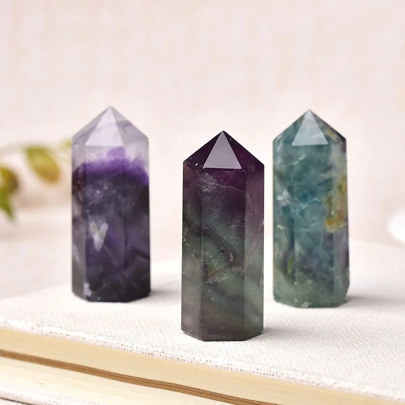 1PC Natural Fluorite Hexagonal Column Crystal Point Healing Wand Mineral Crystal Home Decoration Stone 45 - 55mm Handmade Ornament - Gemtopia