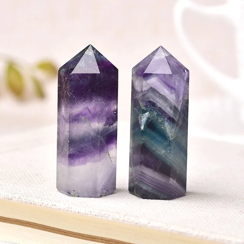 1PC Natural Fluorite Hexagonal Column Crystal Point Healing Wand Mineral Crystal Home Decoration Stone 45 - 55mm Handmade Ornament - Gemtopia