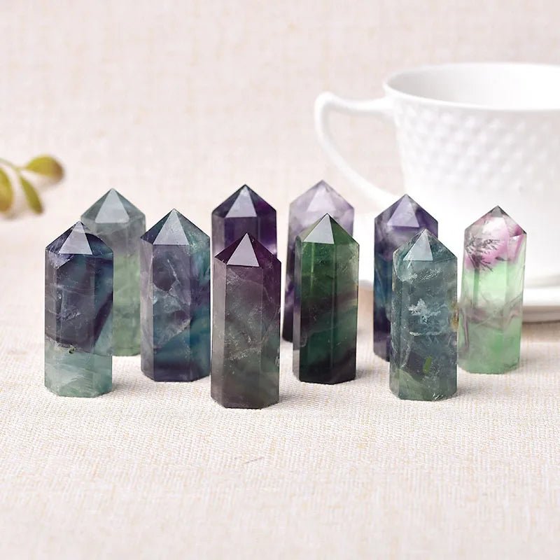 1PC Natural Fluorite Hexagonal Column Crystal Point Healing Wand Mineral Crystal Home Decoration Stone 45 - 55mm Handmade Ornament - Gemtopia