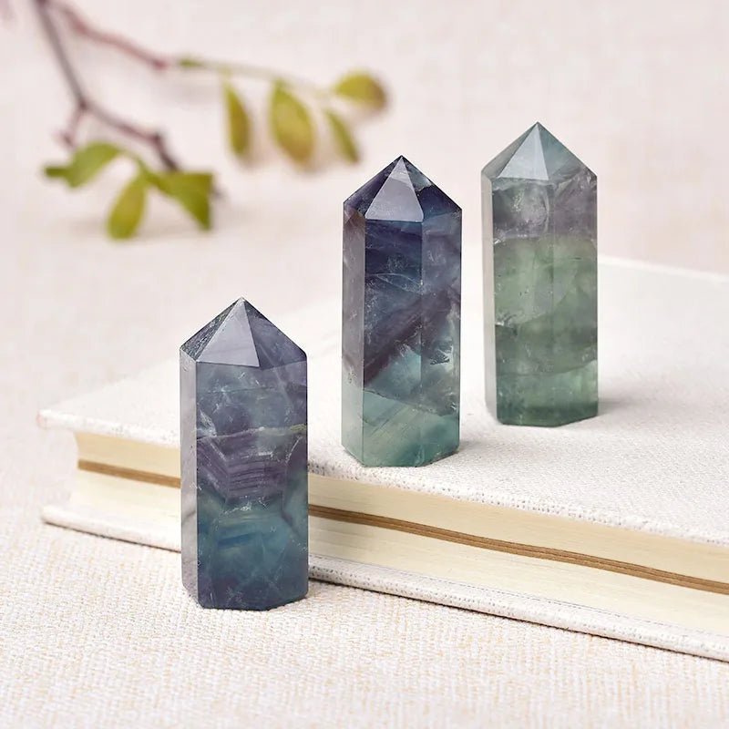 1PC Natural Fluorite Hexagonal Column Crystal Point Healing Wand Mineral Crystal Home Decoration Stone 45 - 55mm Handmade Ornament - Gemtopia