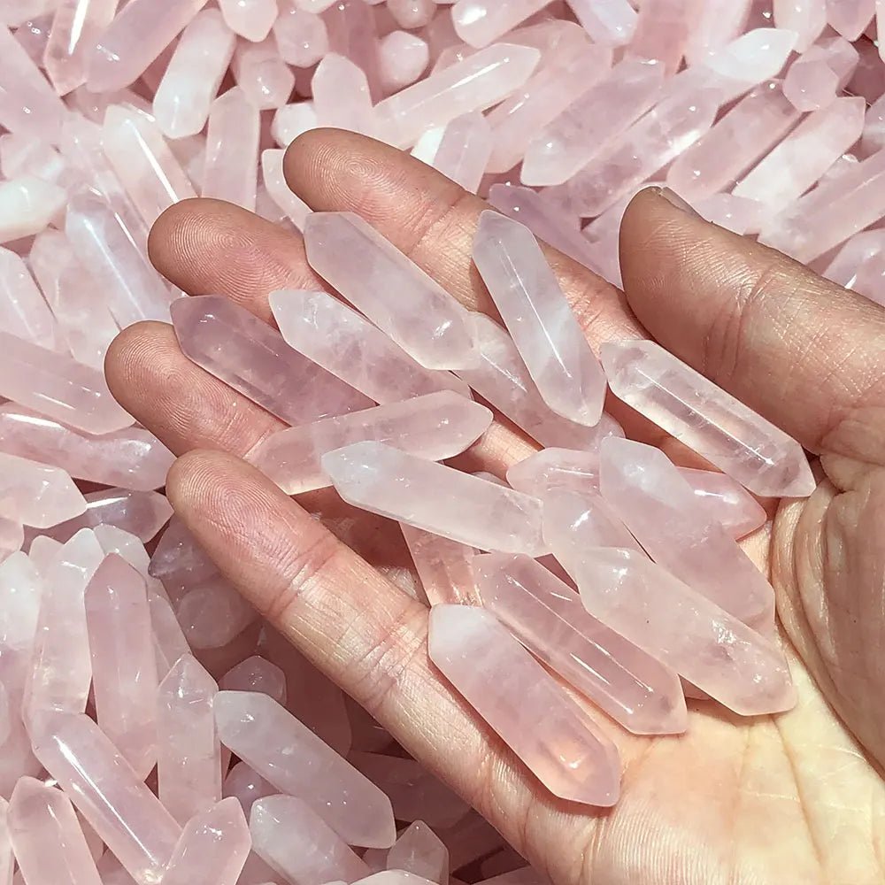 1pc Small Rose Quartz DT Points Wand Hexagonal Crystal Natural Stone Mineral Healing Reiki Home Room Decor DIY for Pendant Gift - Gemtopia