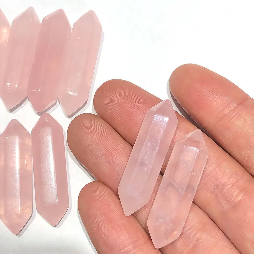 1pc Small Rose Quartz DT Points Wand Hexagonal Crystal Natural Stone Mineral Healing Reiki Home Room Decor DIY for Pendant Gift - Gemtopia