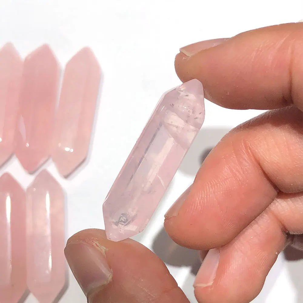 1pc Small Rose Quartz DT Points Wand Hexagonal Crystal Natural Stone Mineral Healing Reiki Home Room Decor DIY for Pendant Gift - Gemtopia