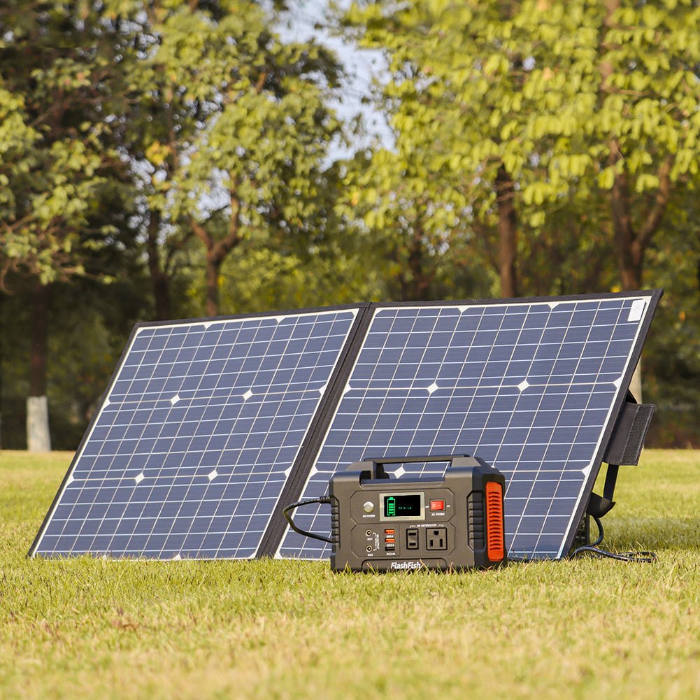 200W Portable Power Station; FlashFish 40800mAh Solar Generator with 50W 18V Portable Solar Panel; Flashfish Foldable Solar Charger with 5V USB 18V DC Output - Gemtopia