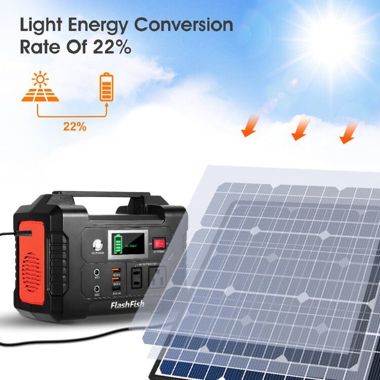 200W Portable Power Station; FlashFish 40800mAh Solar Generator with 50W 18V Portable Solar Panel; Flashfish Foldable Solar Charger with 5V USB 18V DC Output - Gemtopia