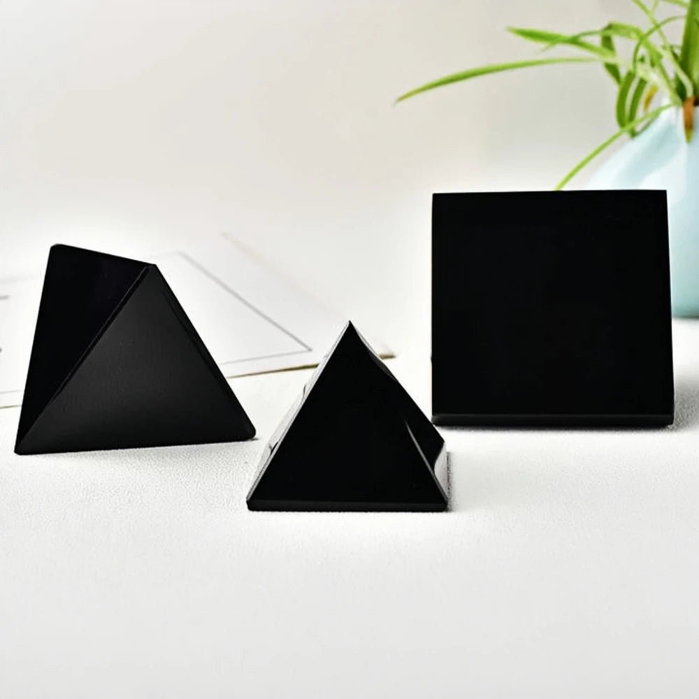 3 - 7cm Natural Obsidian Pyramid Reiki Energy Stone Decorative Tabletop Decoration Living Room Mineral Triangle - Gemtopia