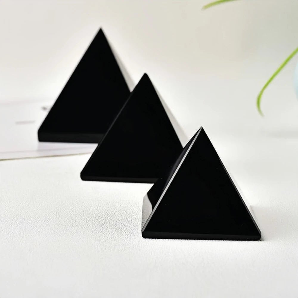 3 - 7cm Natural Obsidian Pyramid Reiki Energy Stone Decorative Tabletop Decoration Living Room Mineral Triangle - Gemtopia