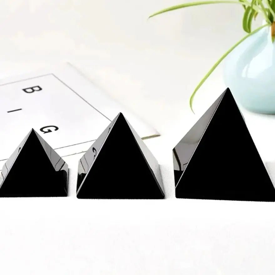 3 - 7cm Natural Obsidian Pyramid Reiki Energy Stone Decorative Tabletop Decoration Living Room Mineral Triangle - Gemtopia