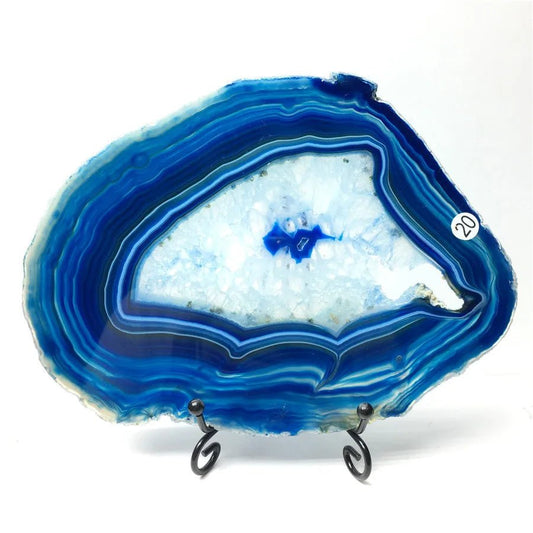 60 - 180mm Natural Agate Stone Slices Coaster Polished Blue Cluster Dessert Slab For Decoration - Gemtopia