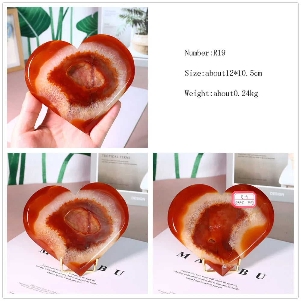 1pc Natural Carnelian Crystal Heart Big Love Red Agate Cluster Spiritual Meditation Feng Shui Druzy Home Ornament - Gemtopia