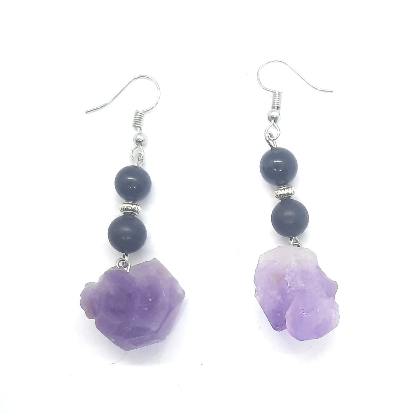 Amethyst Shungite Hematite Earrings Chunky - Gemtopia