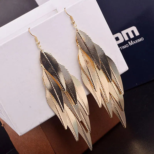 Baroque Vintage Leaf Drop Long Earrings Willow Fringed Tassel Gold Color Earrings for woman Fashion Pendientes Mujer Jewelry - Gemtopia