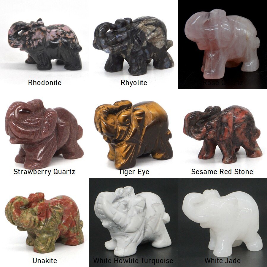 Elephant Statue Natural Gemstone Carved Healing Crystal Amethyst Quartz Animals Figurine Reiki Stones Lucky Decoration Wholesale