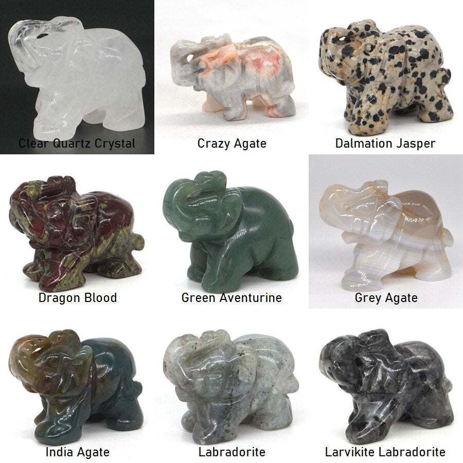 Elephant Statue Natural Gemstone Carved Healing Crystal Amethyst Quartz Animals Figurine Reiki Stones Lucky Decoration Wholesale