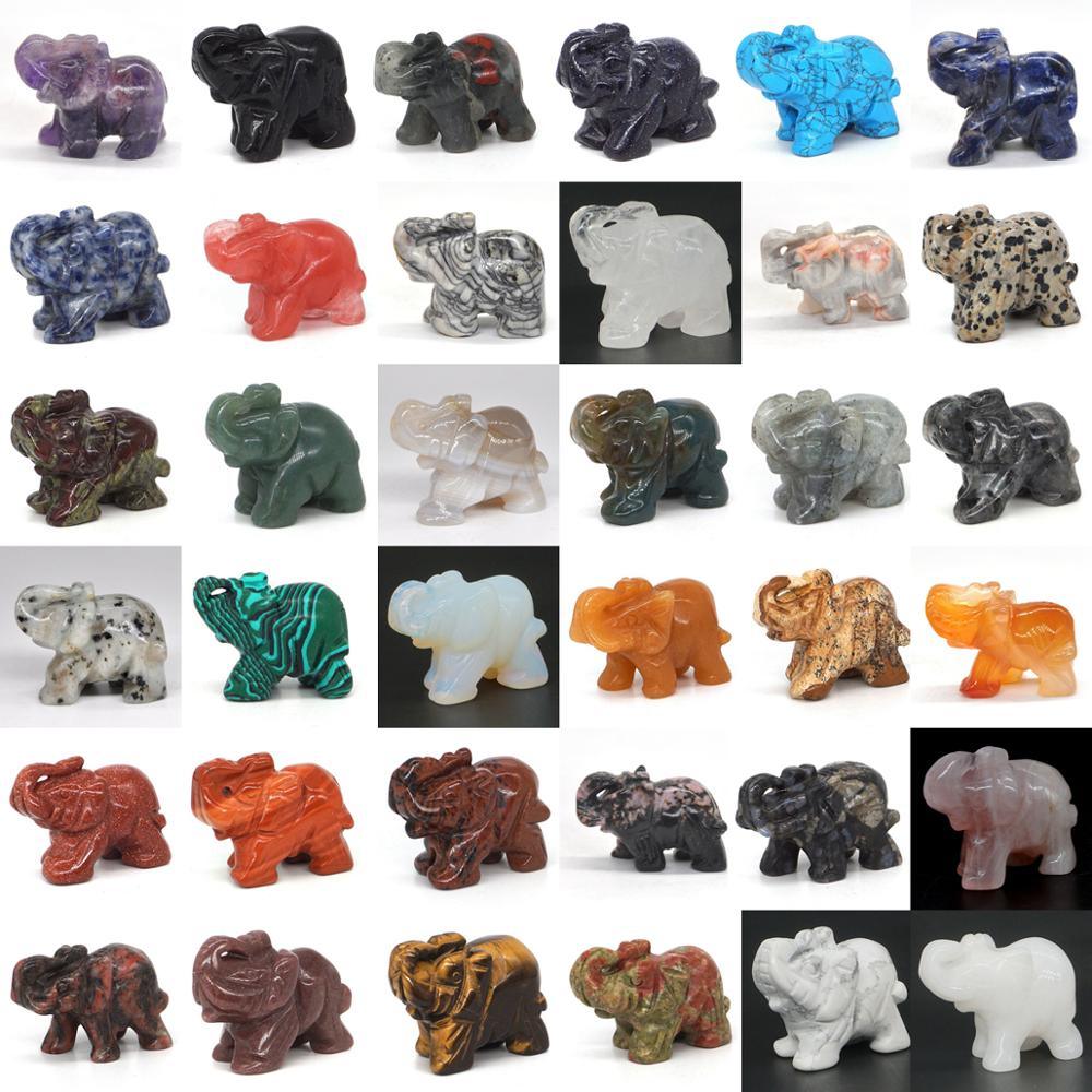 Elephant Statue Natural Gemstone Carved Healing Crystal Amethyst Quartz Animals Figurine Reiki Stones Lucky Decoration Wholesale