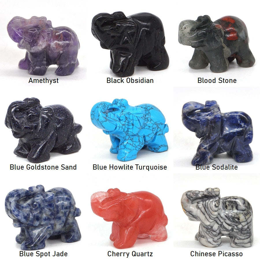 Elephant Statue Natural Gemstone Carved Healing Crystal Amethyst Quartz Animals Figurine Reiki Stones Lucky Decoration Wholesale