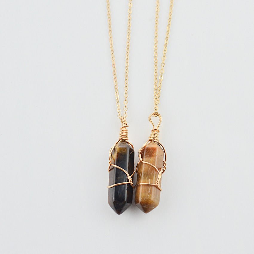 Geometric Hexagonal Column Quartz Necklace Pendant Natural Stone Bullet Crystal - Gemtopia