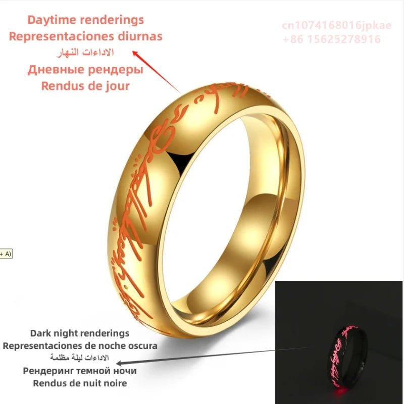 Lord of The Finger Rings Magic Ring High - end Titanium Steel Metal Never Fade Jewelry 3D Stainless Steel Senior Exquisite elvish - Gemtopia