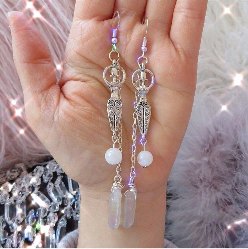 Moonstone And Angel Halo Quartz Wrap Earrings - Gemtopia