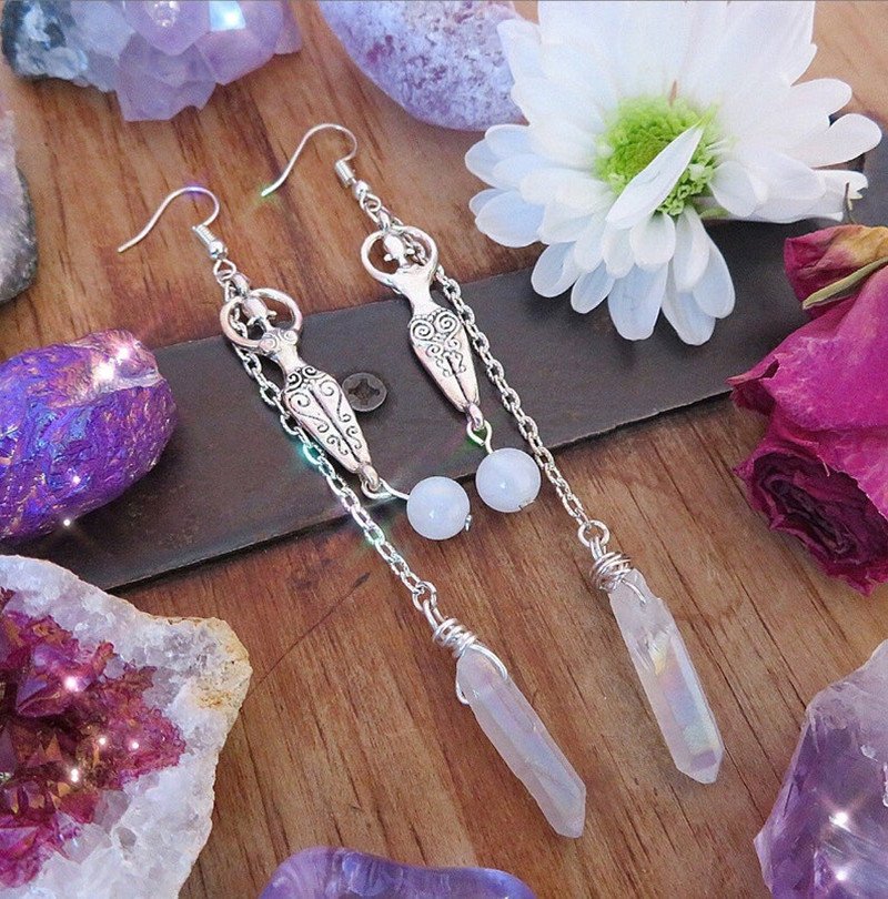 Moonstone And Angel Halo Quartz Wrap Earrings - Gemtopia