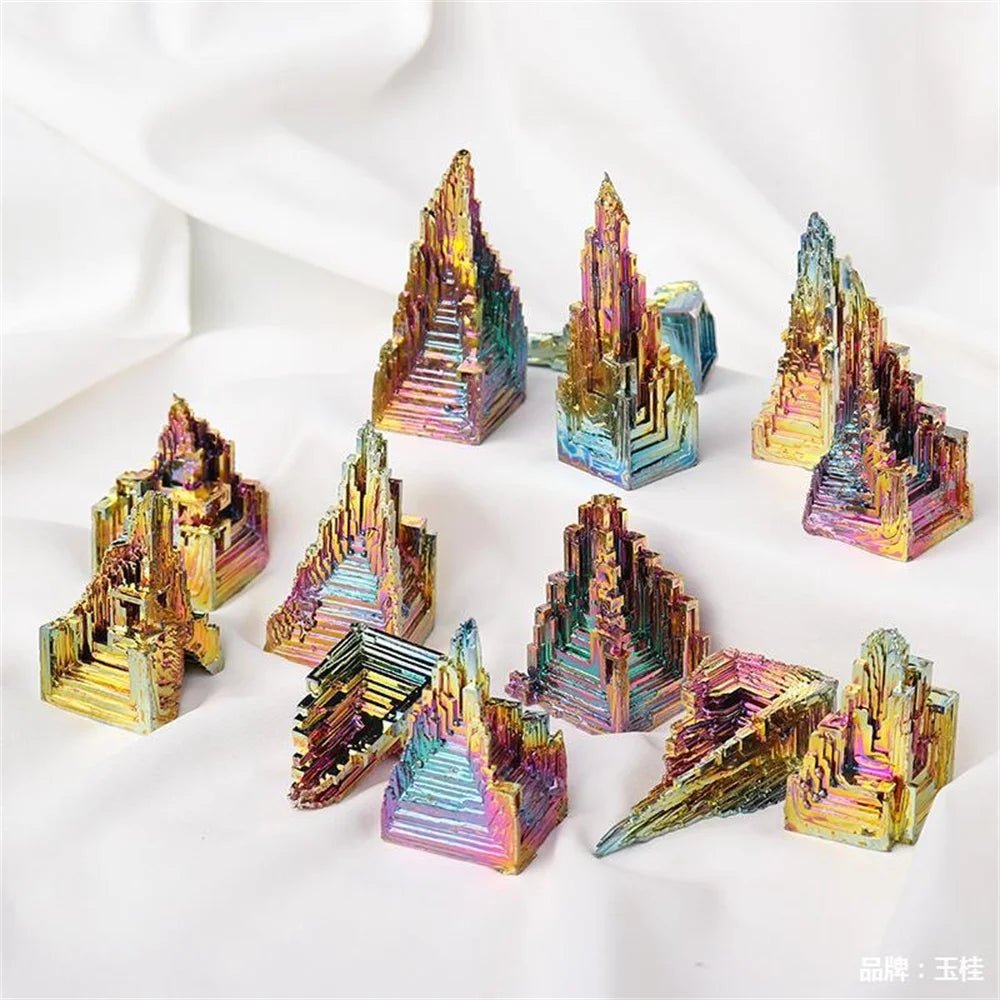 Natural Bismuth Tower Metal Mineral Tower Point Pyramid Stones Gemstone Reiki Healing Meditation Collection Home Decor - Gemtopia