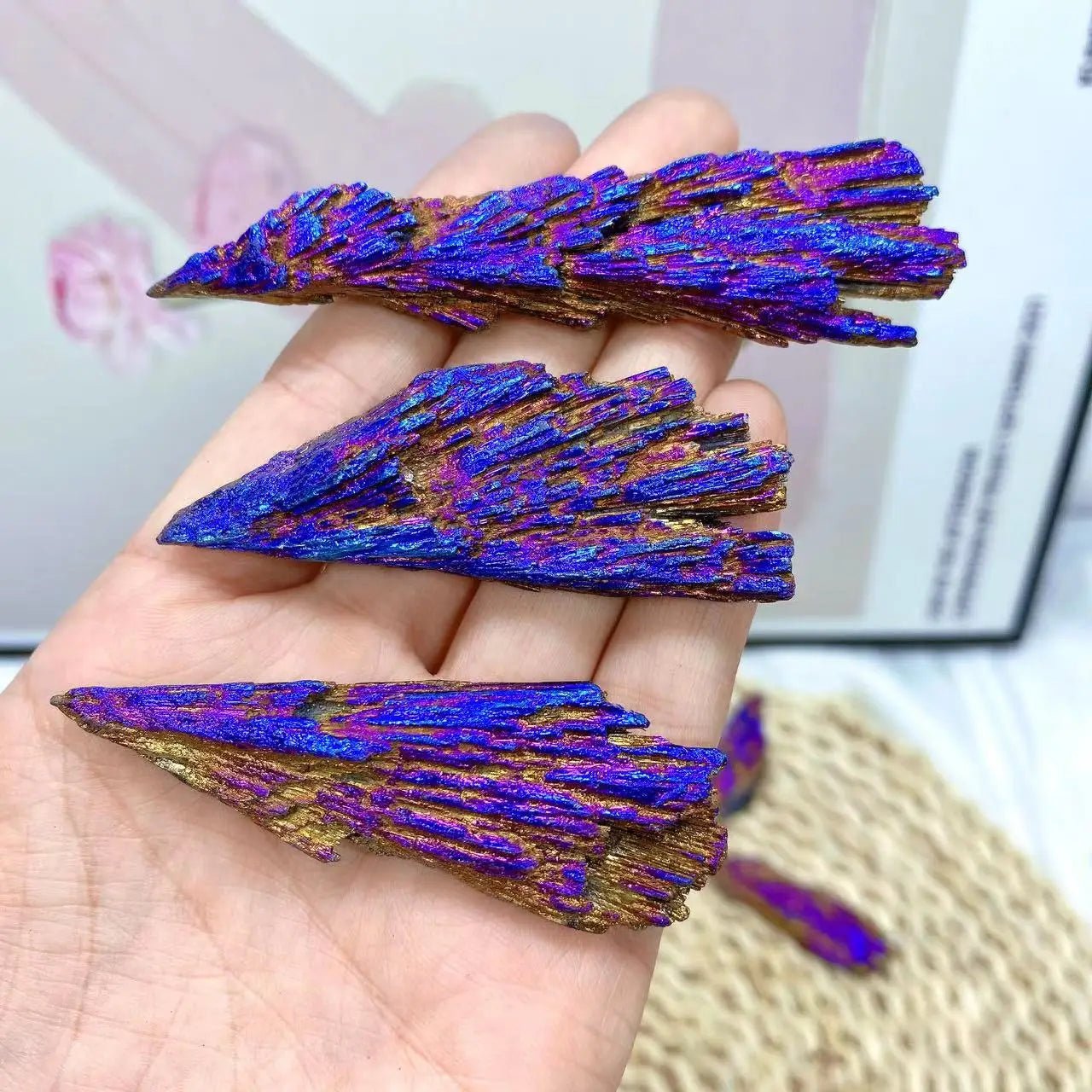 Natural Colorful Tourmaline Electroplated Mineral Rock Stone Titanium Coated Crystal Specimen Healing Home Decor Peacock Feather - Gemtopia