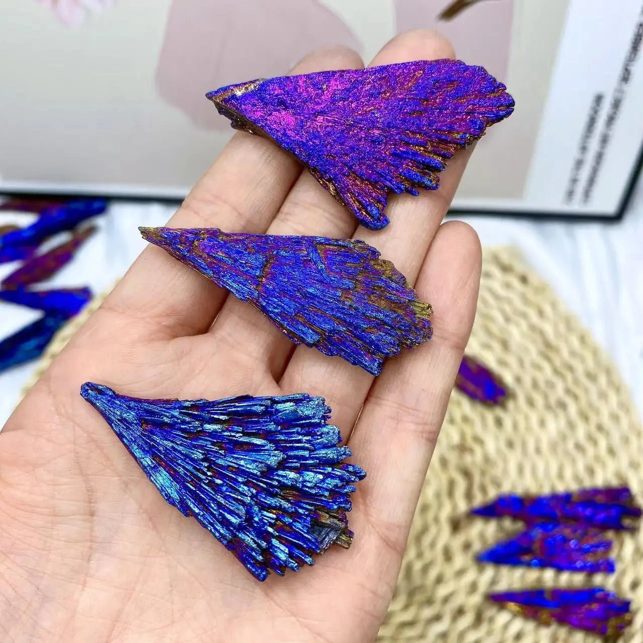 Natural Colorful Tourmaline Electroplated Mineral Rock Stone Titanium Coated Crystal Specimen Healing Home Decor Peacock Feather - Gemtopia