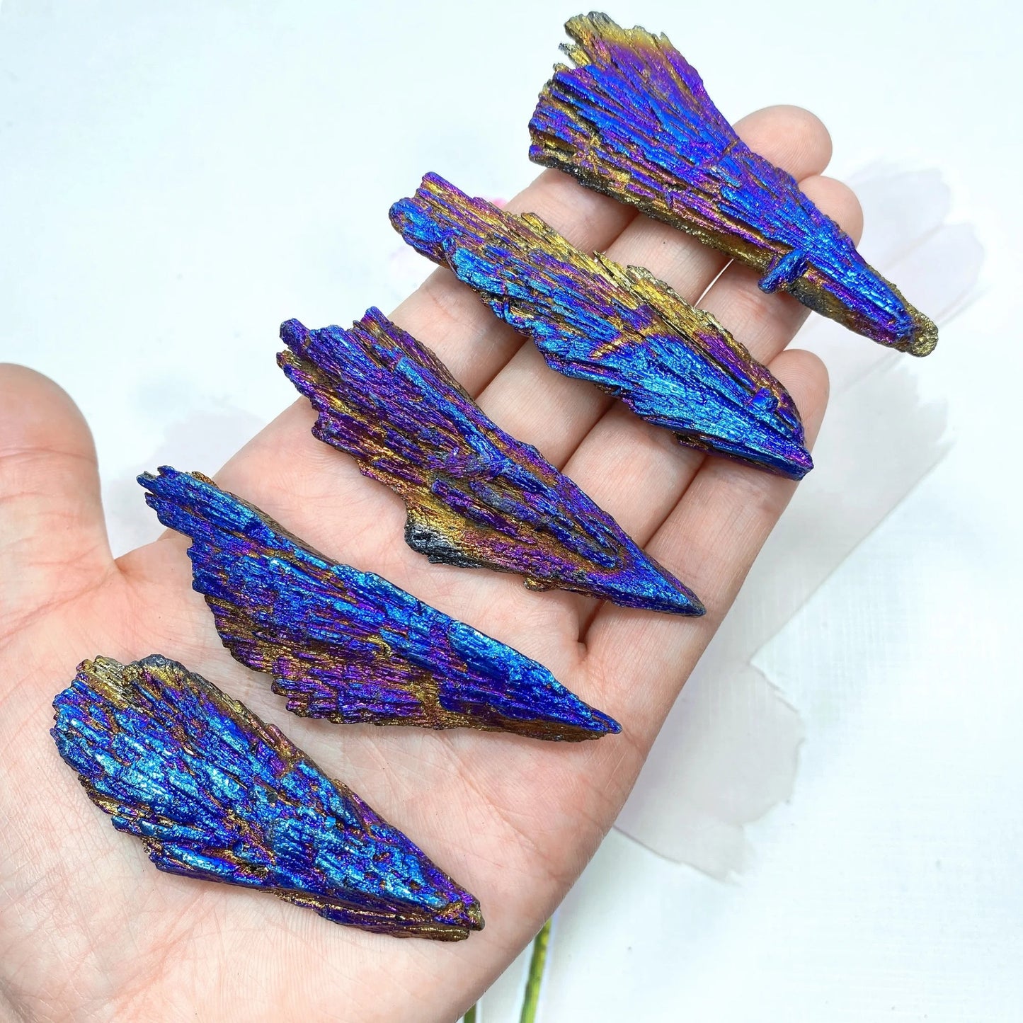 Natural Colorful Tourmaline Electroplated Mineral Rock Stone Titanium Coated Crystal Specimen Healing Home Decor Peacock Feather - Gemtopia