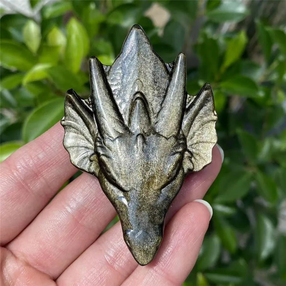 Natural Gold Obsidian Crystal Dragon Skull Mineral Ornaments Hand Carved Energy Healing Stone Reiki Home Decoration Crafts Gift - Gemtopia