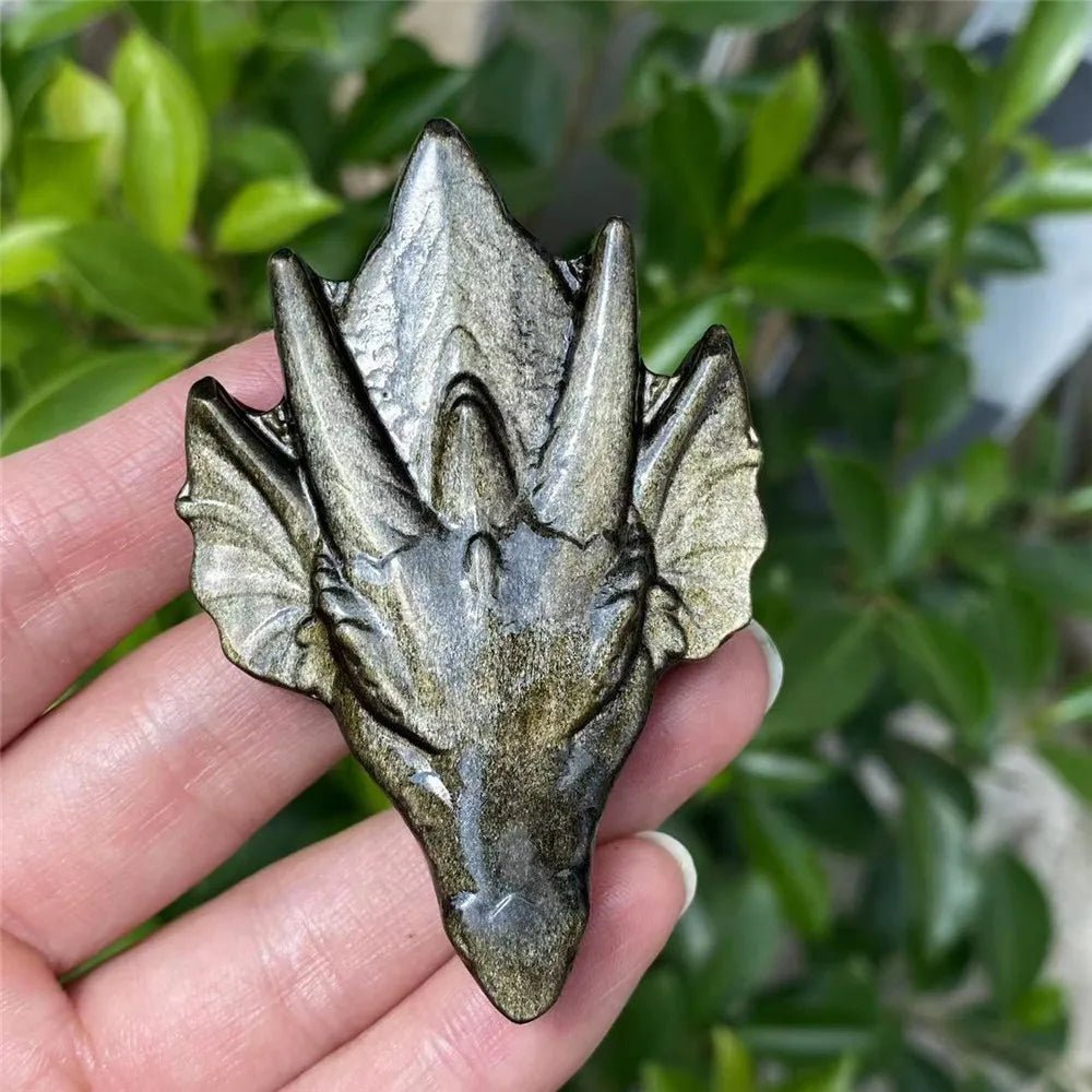 Natural Gold Obsidian Crystal Dragon Skull Mineral Ornaments Hand Carved Energy Healing Stone Reiki Home Decoration Crafts Gift - Gemtopia