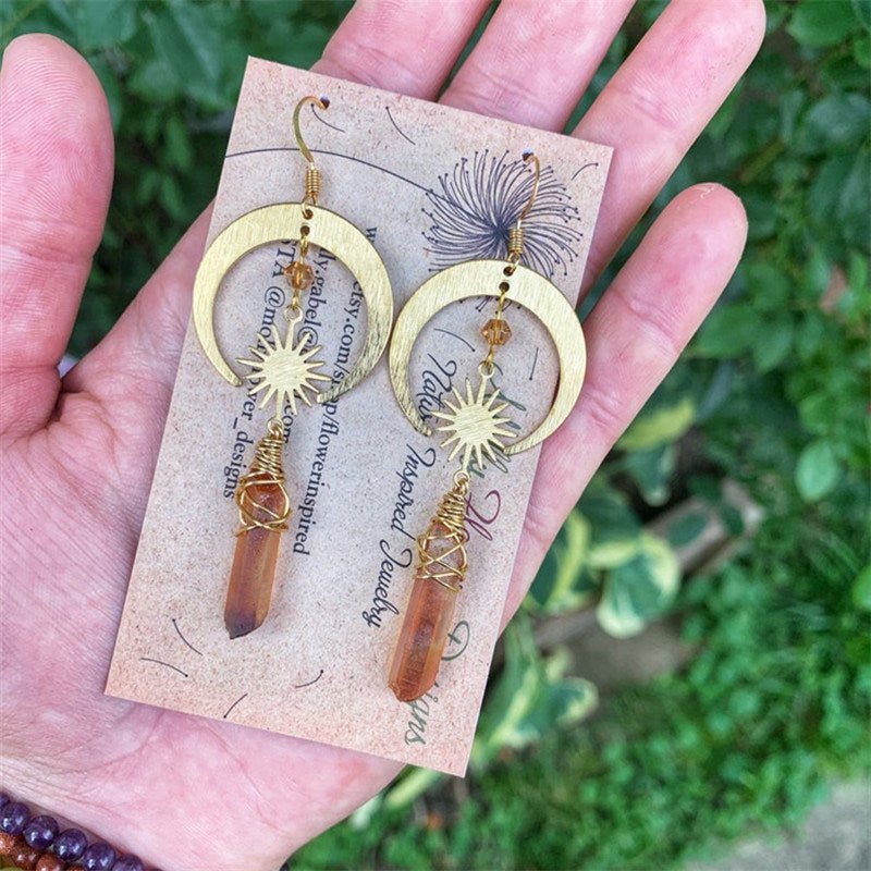 New Celestial Halo Quartz Earrings - Gemtopia