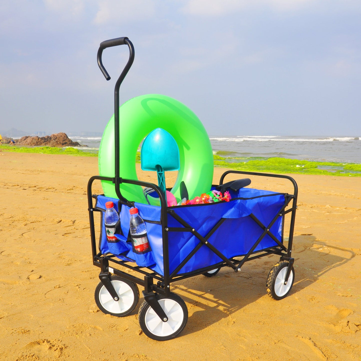 Outdoor Folding Wagon Garden ; Large Capacity Folding Wagon Garden Shopping Beach Cart ; Heavy Duty Foldable Cart; for Outdoor Activities; Beaches; Parks; Camping - Gemtopia