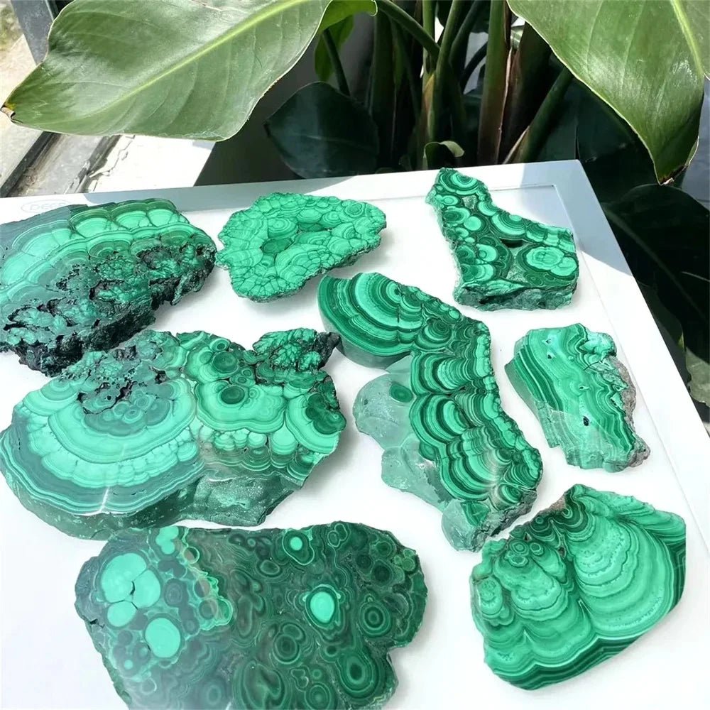 Quality Natural Green Malachite Slices Polished Mineral Specimens Rough Quartz Crystal Sheeting Healing Stone Garden Decor 1pc - Gemtopia