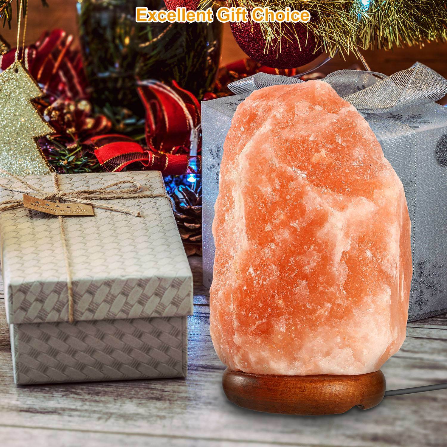 Salt Lamp Crystal Rock Salt Lamp with Dimmer Switch Hand Carved Table Lamps Night Light with Wood Base - Gemtopia