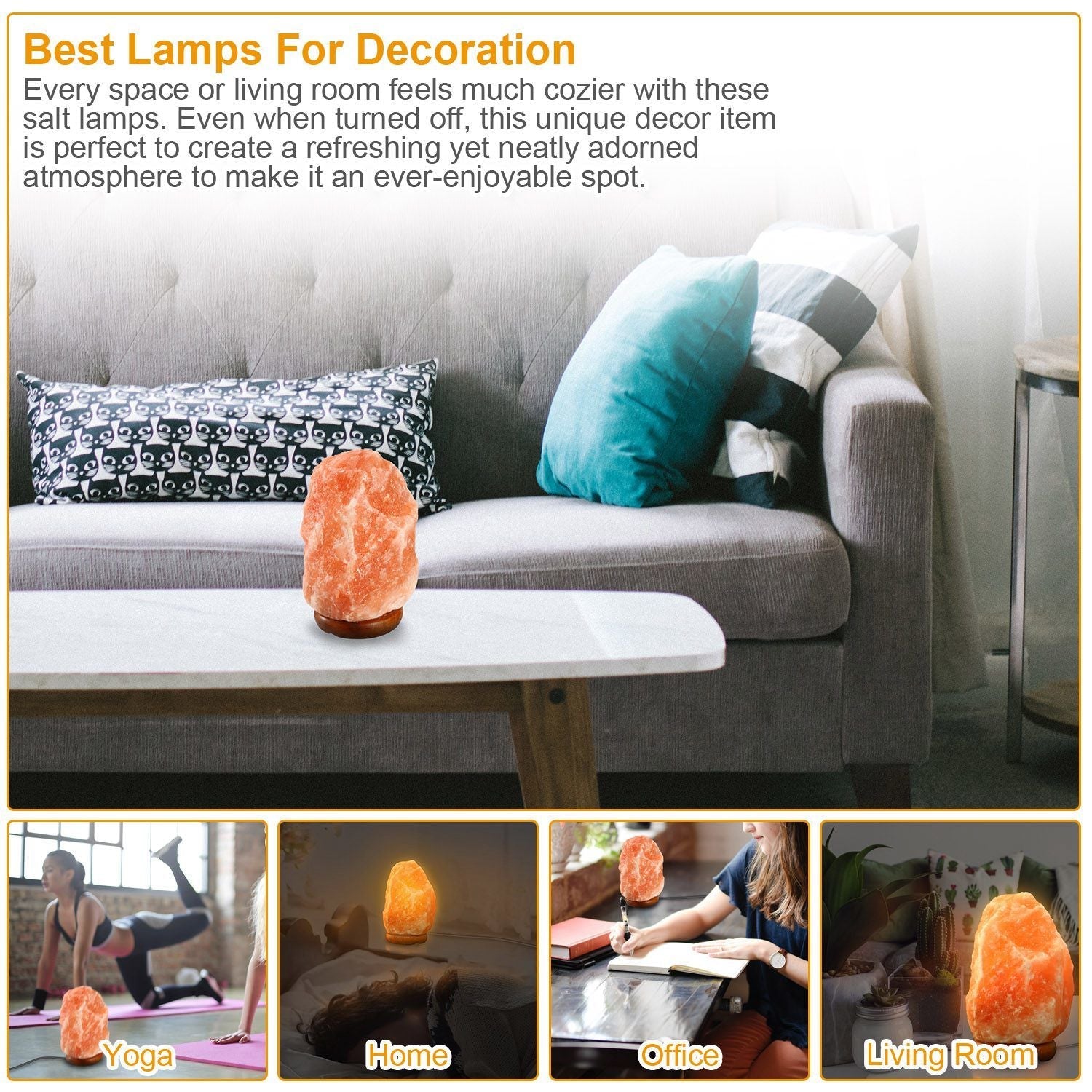 Salt Lamp Crystal Rock Salt Lamp with Dimmer Switch Hand Carved Table Lamps Night Light with Wood Base - Gemtopia