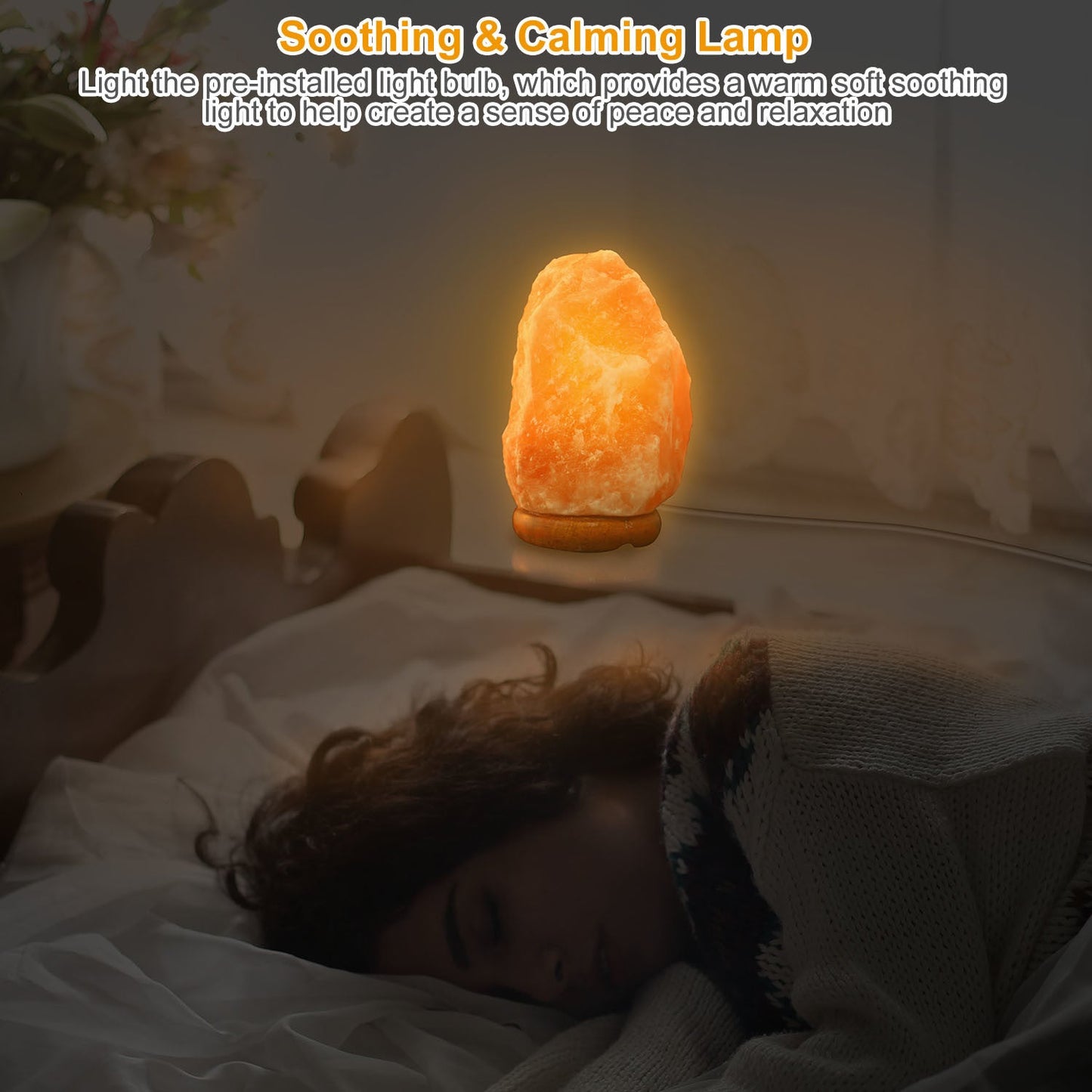 Salt Lamp Crystal Rock Salt Lamp with Dimmer Switch Hand Carved Table Lamps Night Light with Wood Base - Gemtopia