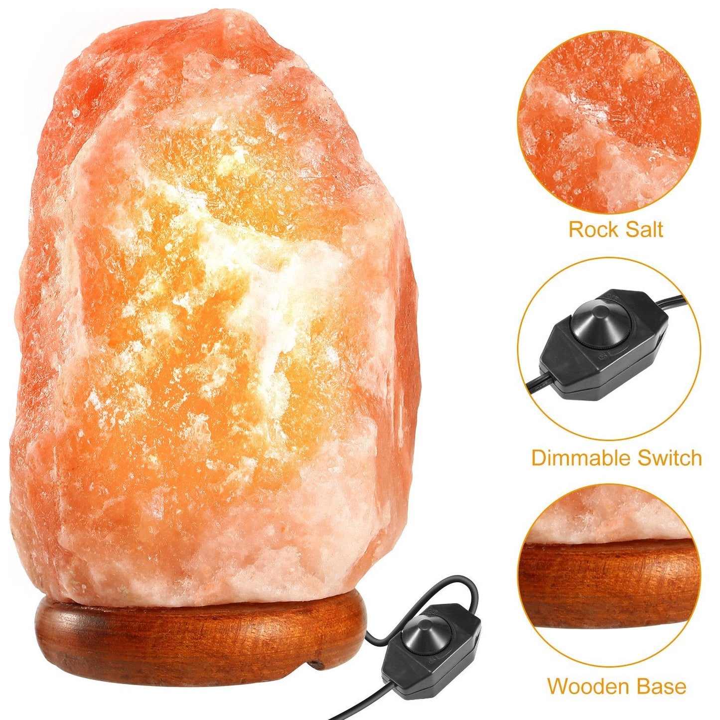 Salt Lamp Crystal Rock Salt Lamp with Dimmer Switch Hand Carved Table Lamps Night Light with Wood Base - Gemtopia